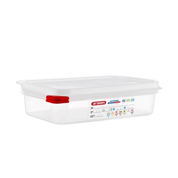 Araven AIRTIGHT CONTAINER POLYPROPYLENE GN1/4, 1.9qt TRANSPARENT, 10 3/8" X 6 3/8" X 2 1/2" 03026